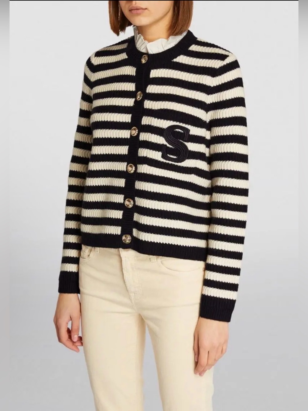 Sandro Women's Breton Wool-Blend Breton Stripe Cardigan - Size Large
